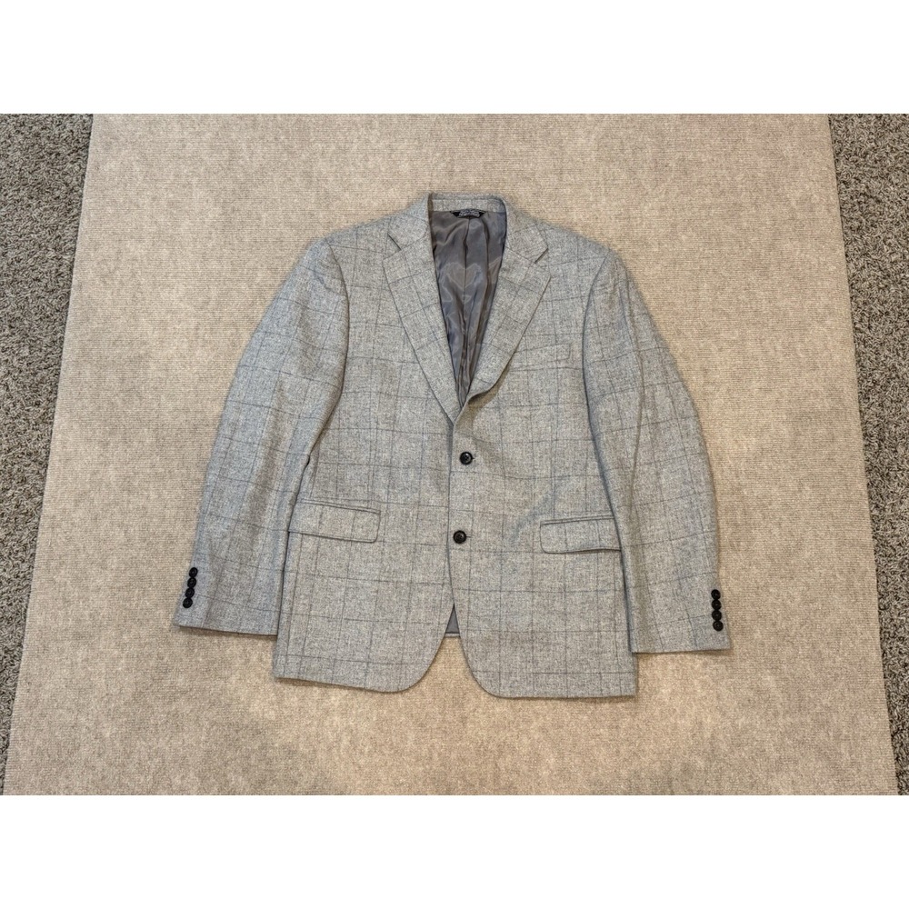 Saks Fifth Avenue 100% Cashmere Sport Coat Blazer Mens 42S Slim Gray Check